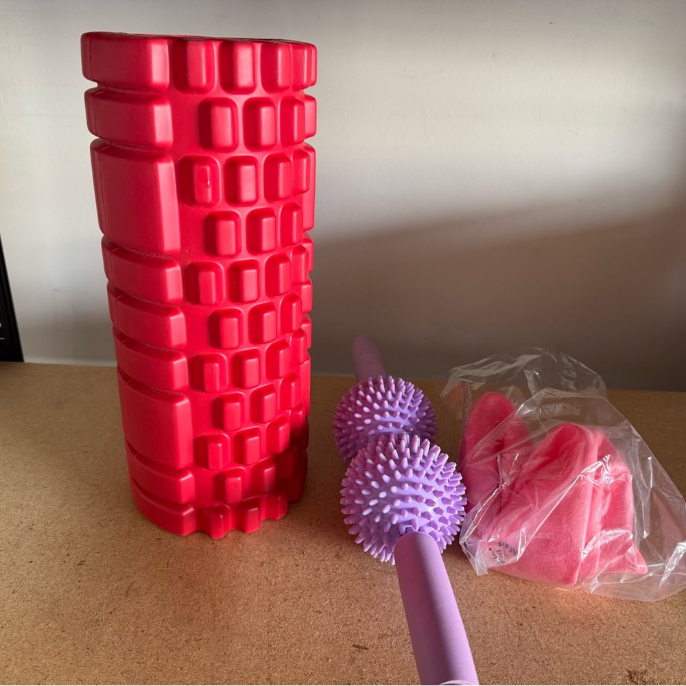Red Foam Roller and Purple Massage Stick Set